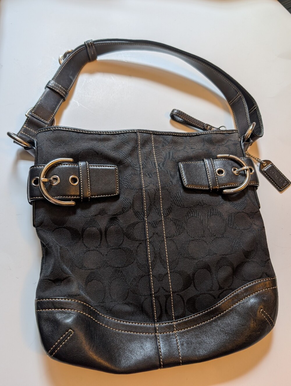 Vintage Coach Soho Signature Slim Shoulder Bag Black Canvas Leather Y2K 3574